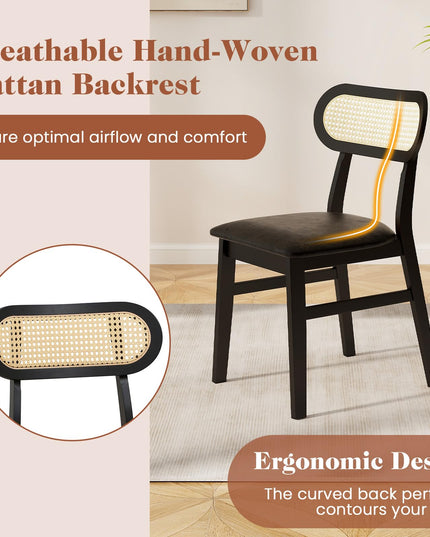 Giantex Wooden Dining Chairs Set of 2/4, PU Leather Upholstered Kitchen Chairs w/Breathable Mesh Cane Backrest
