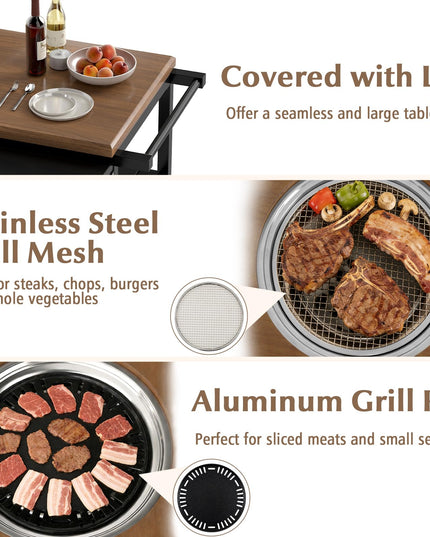 Giantex Outdoor Grill Cart with Korean BBQ Charcoal Grill