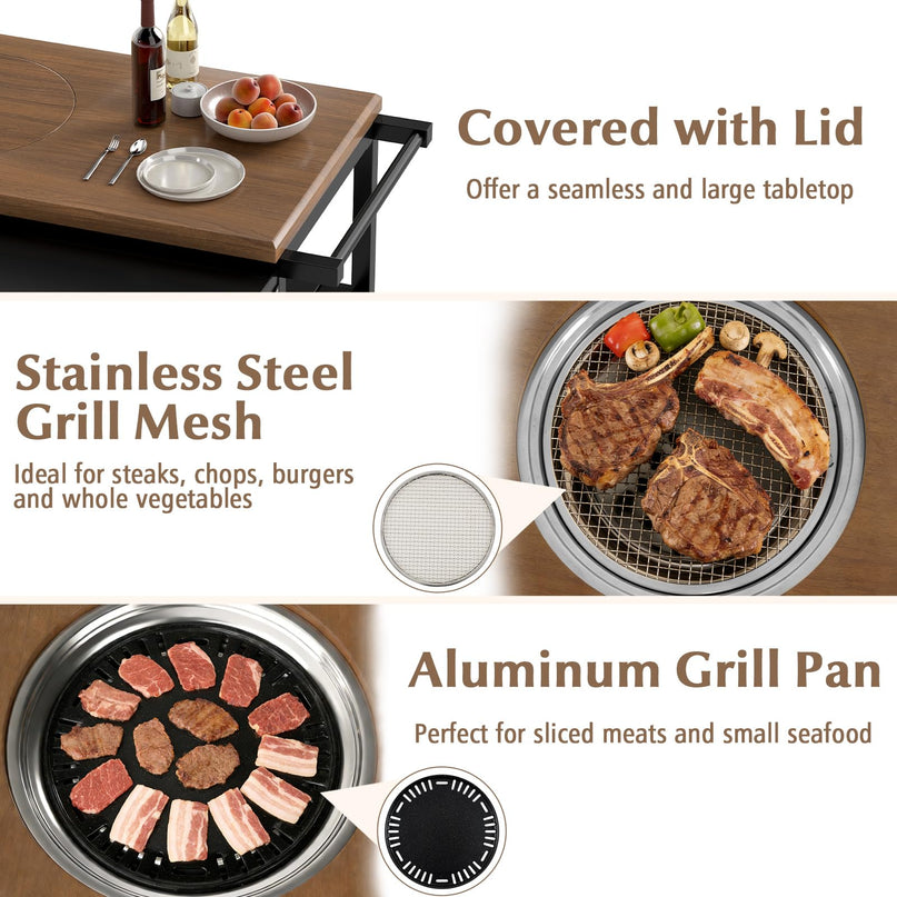 Giantex Outdoor Grill Cart with Korean BBQ Charcoal Grill