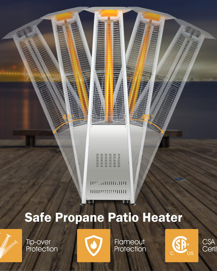 Outdoor Heater with Tip-Over & Flameout Protection for Backyard, Garden (Silver)