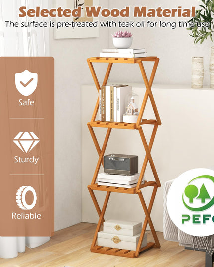 Giantex 4-Tier Foldable Plant Stand, Wooden Folding Display Rack with Sturdy X-shaped Structure