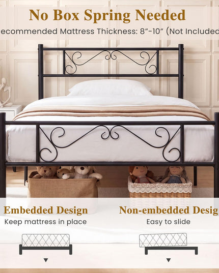 GIANTEX Twin Size Metal Bed Frame with Headboard & Footboard