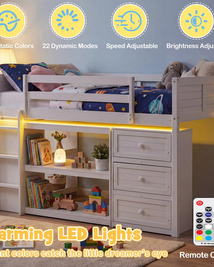 Giantex Loft Bed Twin Size with LED Lights for Boys Girls