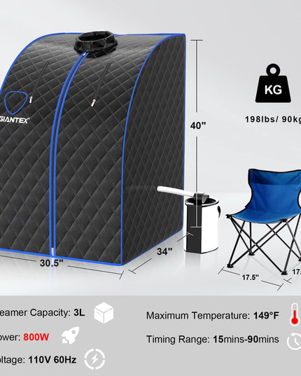 Giantex Portable Steam Sauna, Personal Therapeutic Sauna for Detox, Temperature & Timer Adjustable