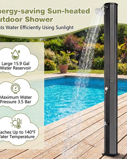 Giantex 7.5 FT 15.9 Gallon Solar Heated Outdoor Shower