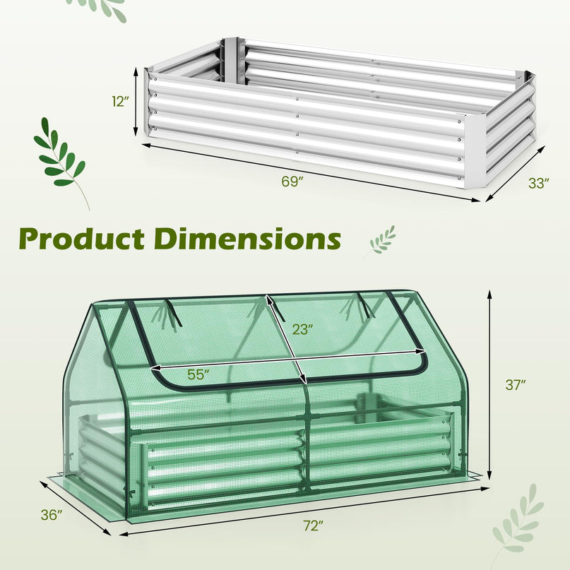Giantex 3-in-1 Metal Raised Garden Bed with Greenhouse Cover
