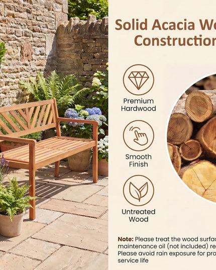 Giantex 47" Patio Acacia Wood 2-Person Outdoor Bench
