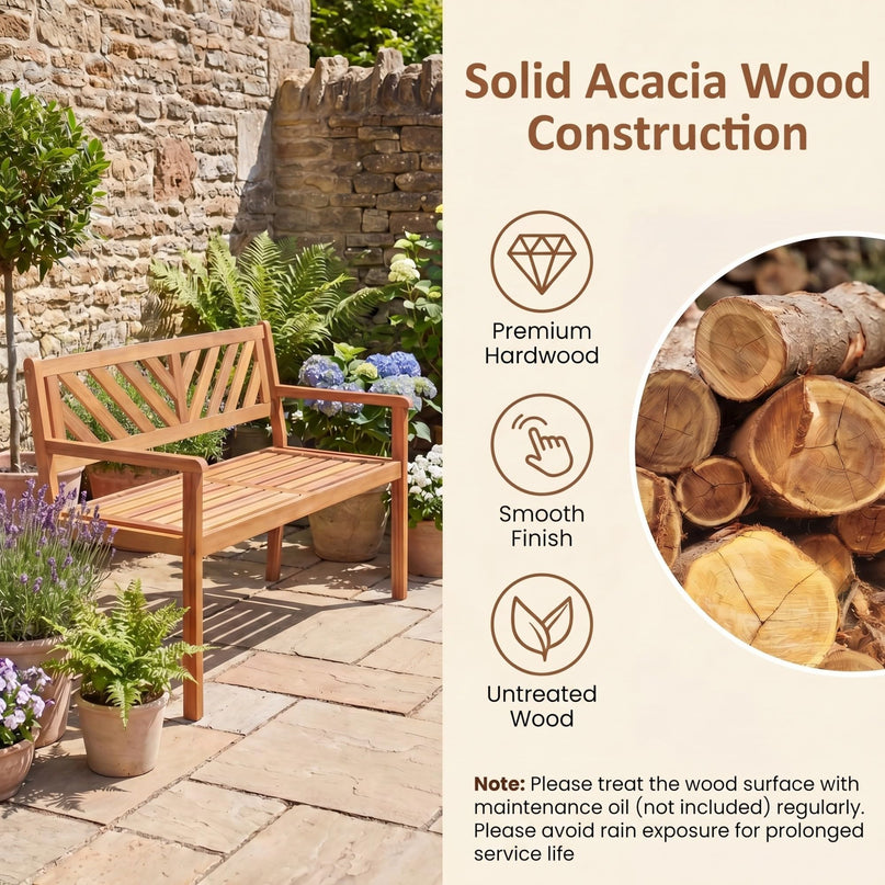 Giantex 47" Patio Acacia Wood 2-Person Outdoor Bench