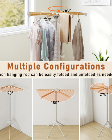 Giantex Foldable Laundry Drying Rack with 8 Bamboo Hanging Rods & 40 Hanger Slots