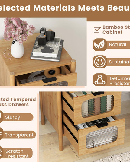Giantex 4 Drawer Storage Cabinet with Fluted Tempered Glass Drawers