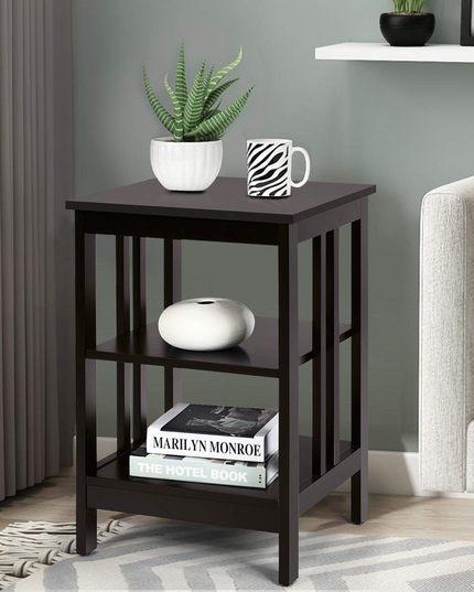 Giantex Nightstand 3-Tier Sofa Side Table W/Reinforced Bars and Stable Structure