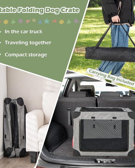 Giantex Folding Dog Soft Crate - Collapsible Pet Carry Case with 3 Mesh Doors