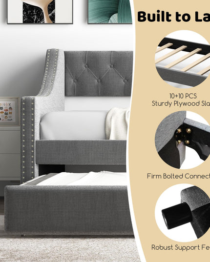 Giantex Upholstered Twin Daybed with Trundle