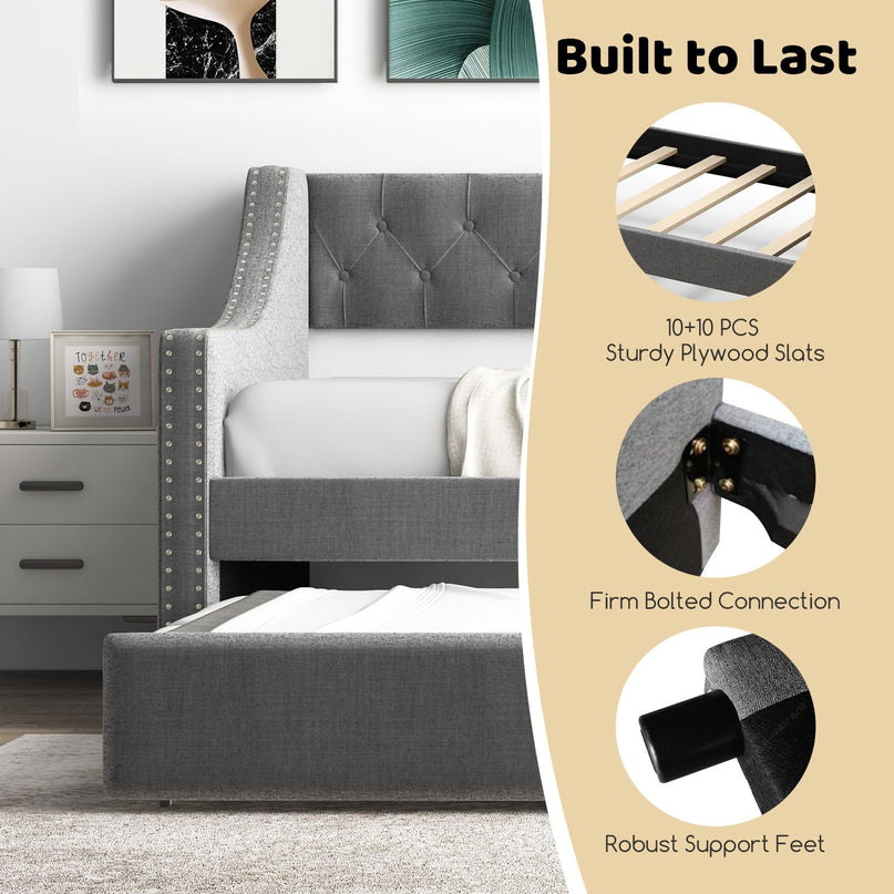 Giantex Upholstered Twin Daybed with Trundle