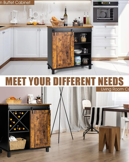 Giantex Sideboard, Coffee Bar Station with Sliding Barn Door(Industrial)