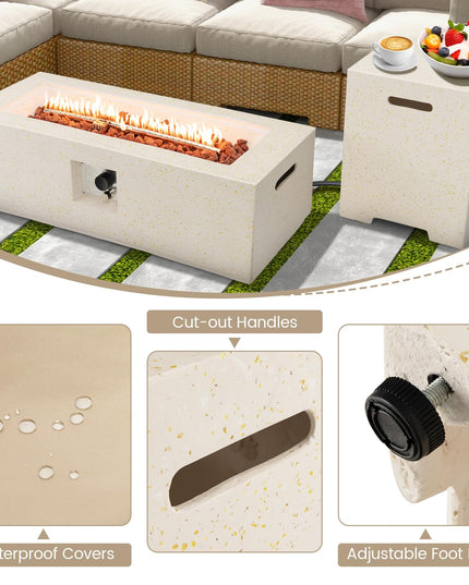 Giantex 42" Propane Fire Pit Set - 2-Piece Outdoor Gas Fire Pit Table w/Hideaway Tank Cover, 50,000 BTU Terrazzo Fire Table for Outside