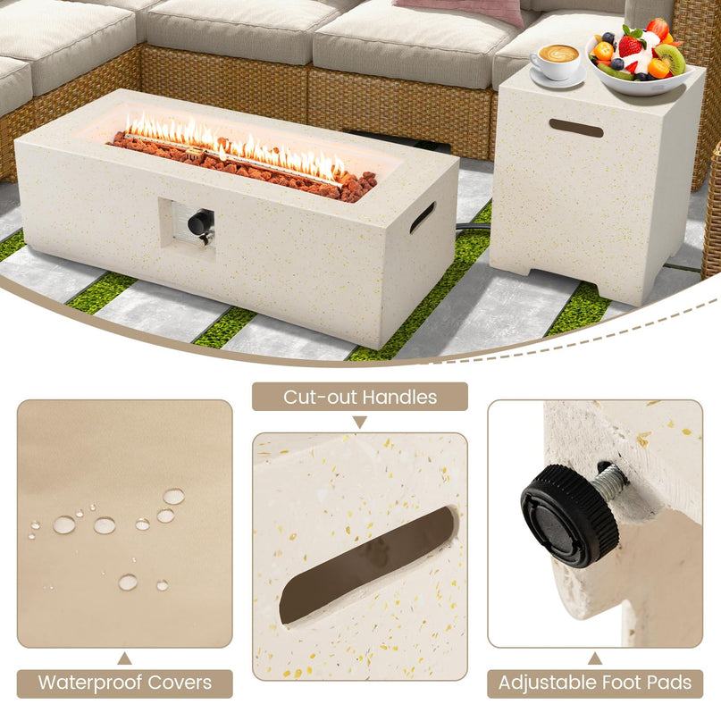 Giantex 42" Propane Fire Pit Set - 2-Piece Outdoor Gas Fire Pit Table w/Hideaway Tank Cover, 50,000 BTU Terrazzo Fire Table for Outside