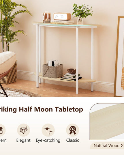 Giantex Half Moon Console Table | 40" Narrow Entryway Table with Storage Shelf
