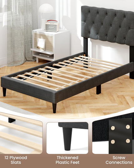 Modern Upholstered Platform Bed Frame with Diamond Tufting Headboard