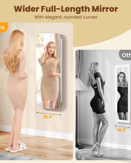 LED Jewelry Cabinet with Lockable Rounded 16.5'' Wide Full Length Mirror