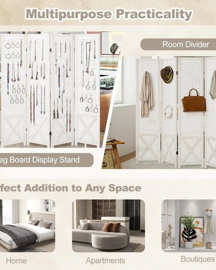 Giantex 4/6 Panel Pegboard Room Divider | 5.6FT Folding Privacy Screen with Peg Board Storage