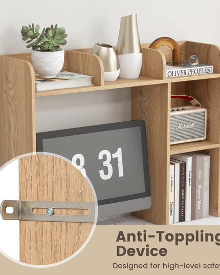 Giantex Desktop Bookshelf, Wood Desk Hutch Organizer for 27 Inch Computer Monitor