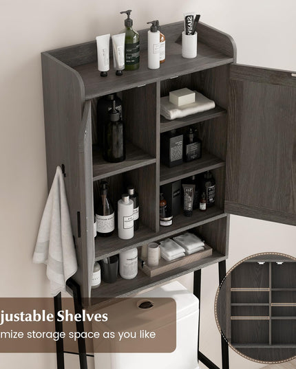 Giantex Over The Toilet Storage Cabinet, Industrial Bathroom Organizer w/Trapezoid Metal Frame
