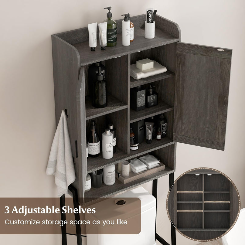 Giantex Over The Toilet Storage Cabinet, Industrial Bathroom Organizer w/Trapezoid Metal Frame
