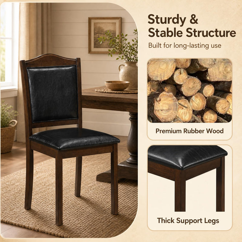 Giantex Wooden Dining Chairs Set of 2/4 | Faux Leather Padded Seat & Back