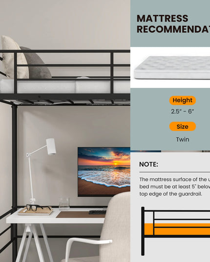 Metal Loft Bed Twin Size - Giantex