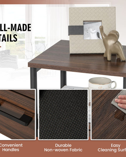 Giantex Nightstand, Bedside Table with 2 Fabric Drawers & Open Wood Shelf Storage