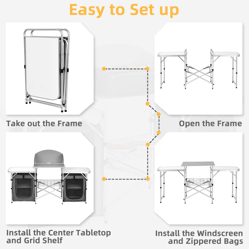Giantex Folding Camping Kitchen Table w/ 2 Storage Organizer