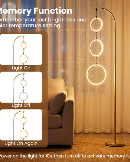 Giantex 71" Modern 3-Ring LED Floor Lamp | 3 Color Temperatures Tall Contemporary Light