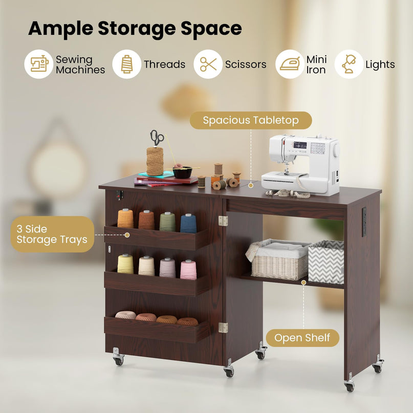 Giantex Folding Sewing Table with Charging Station