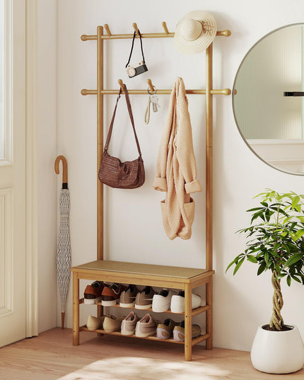 Giantex Portemanteau en rotin PE avec banc et rangement à chaussures pour entrée ou salon
