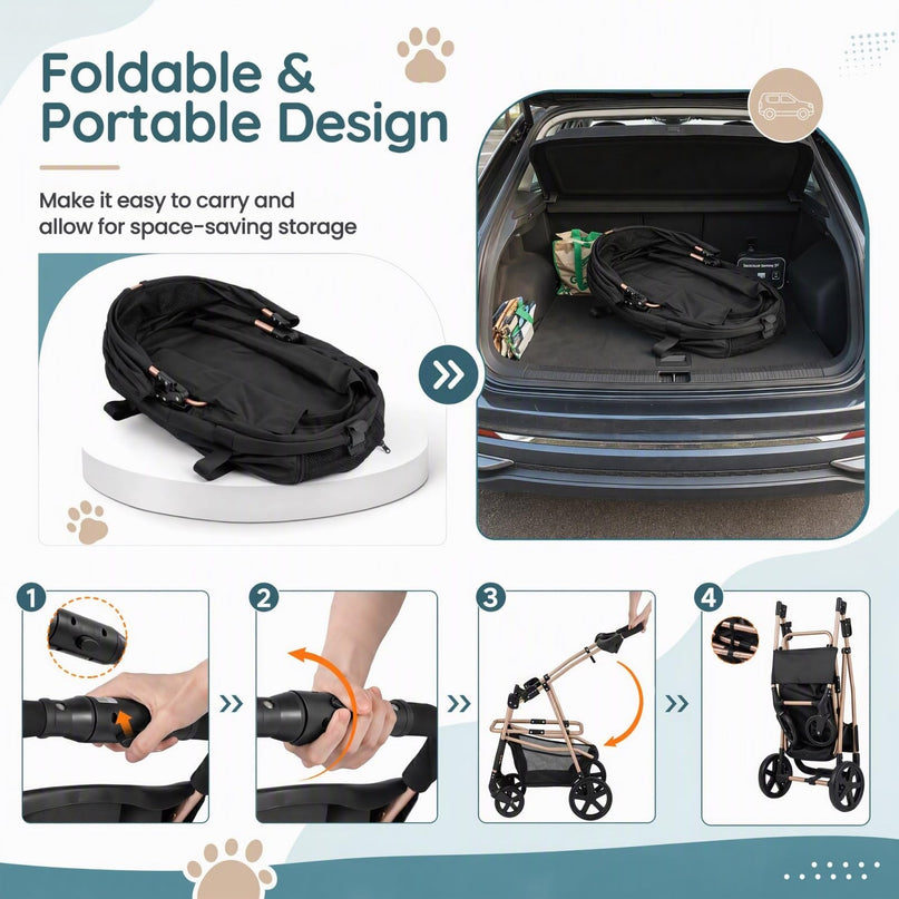 GIANTEX 3-in-1 Pet Stroller for Small Dogs & Cats with Detachable Carrier