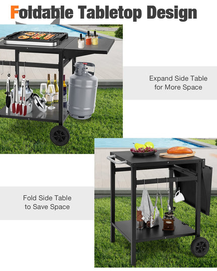 Giantex Outdoor Pizza Oven Stand Grill Cart with Wheels, Foldable Side Table, Gas Tank Hook