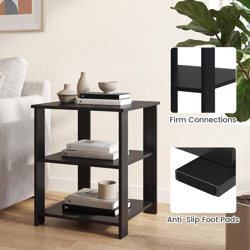 Giantex 16" Square Wooden 3-Tier Side Table with Open Storage Shelves (1/2)