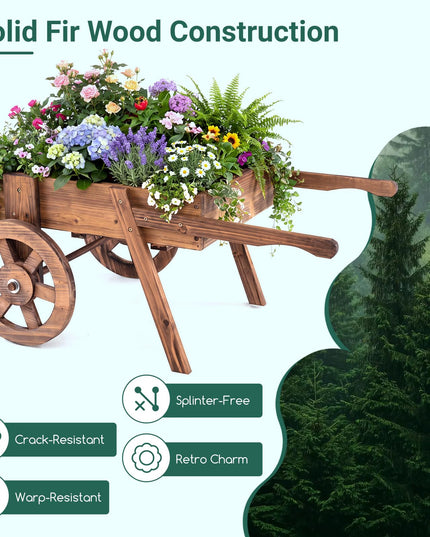 GIANTEX Wooden Wagon Planter Box with Wheels