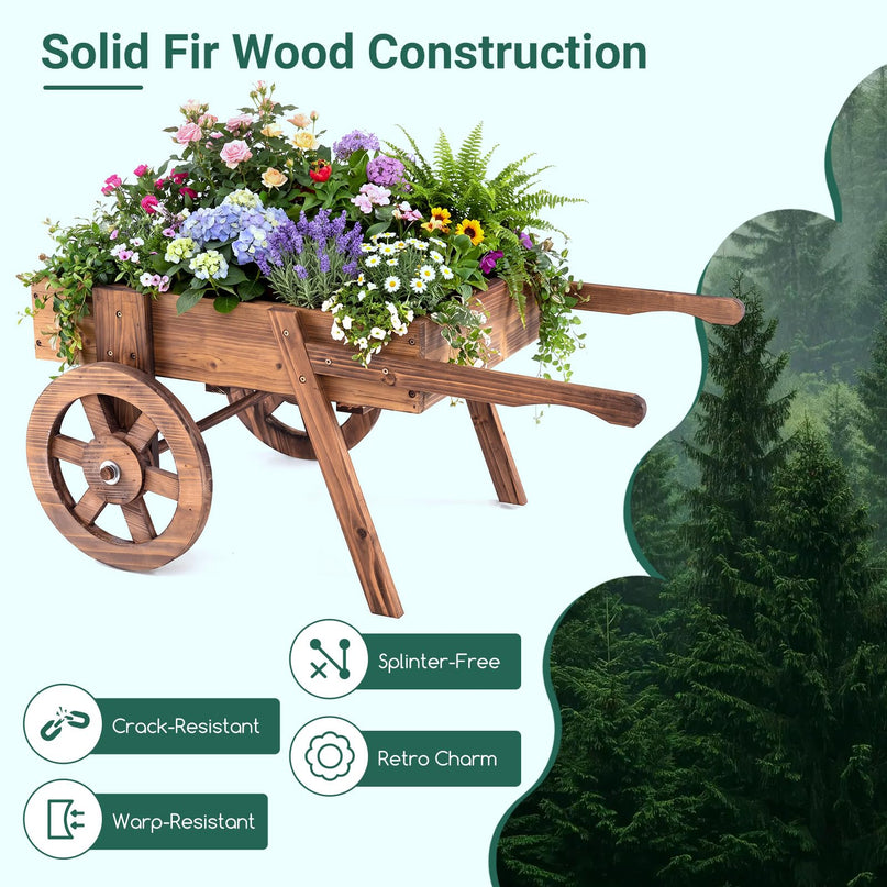 GIANTEX Wooden Wagon Planter Box with Wheels