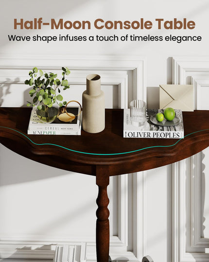 Giantex 42" Half Moon Console Table with Storage Shelf & Carved Rubber Wood Legs