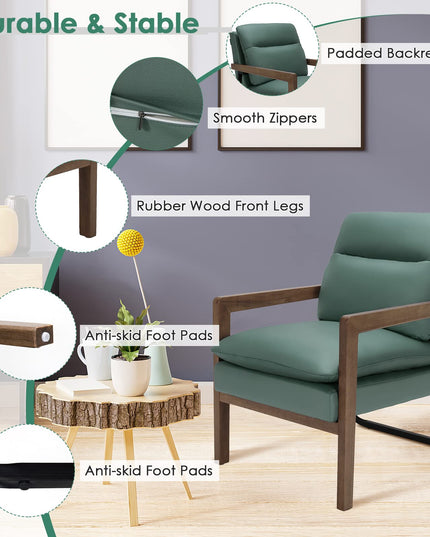 Giantex Accent Chair, Comfy Soft Leathaire Bedroom Chair with Solid Rubber Wood Legs