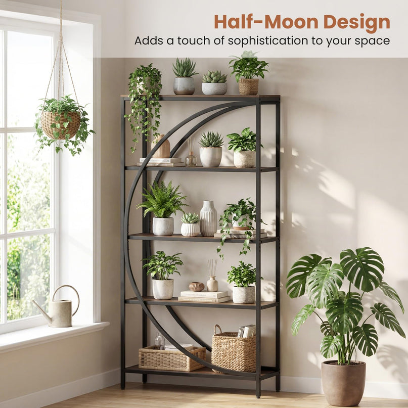 Giantex 5-Tier Bookshelf | 65" Tall Industrial Etagere Bookcase with Half-Moon Shape