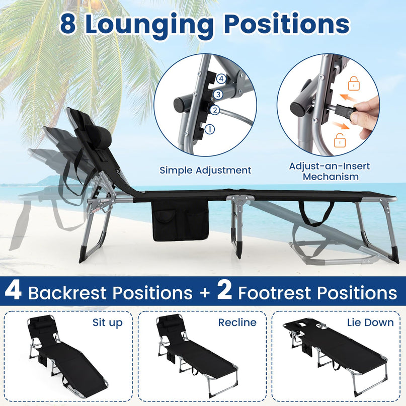 (下架）Giantex Tanning Chair Folding Beach Chair w/Face Arm Hole, Washable Pillow, Pocket