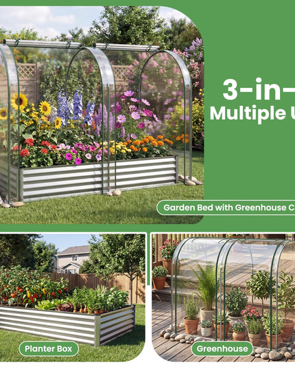 Giantex 6x3x1 FT Outdoor Galvanized Raised Garden Bed with Greenhouse Cover