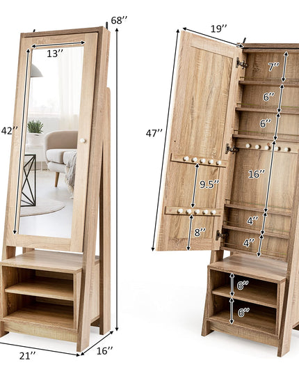 CHARMAID Large Jewelry Armoire Cabinet with Full Length Mirror