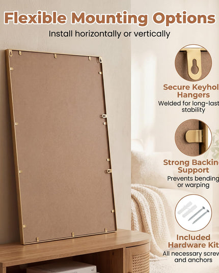 CHARMAID Gold Beaded Wall Mirror | Decorative Vanity Mirrors for Bathroom