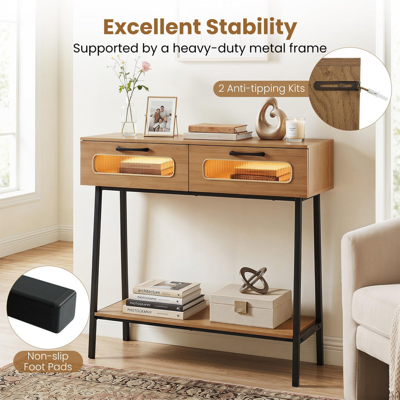 Giantex Console Table with LED Lights for Living Room Hallway Entrance