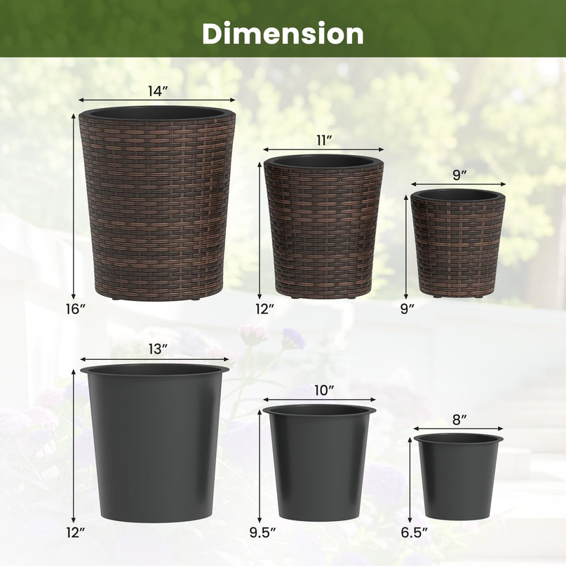 Giantex Set of 3 Plastic Planters with Drainage Holes and Saucers