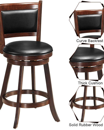 Giantex Accent Wooden Swivel Back Counter Height Bar Stool, Fabric Upholstered Design